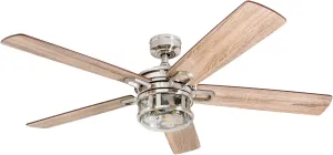 Honeywell Ceiling Fans Bonterra Modern 52 Inch Ceiling Fan with Light, Remote Control, LED Indoor Fan with 5 Blades, Light Brown Pine and Brown Chestnut Blade Finish Options, Brushed Nickel (50610-01) Fan with safety blade design