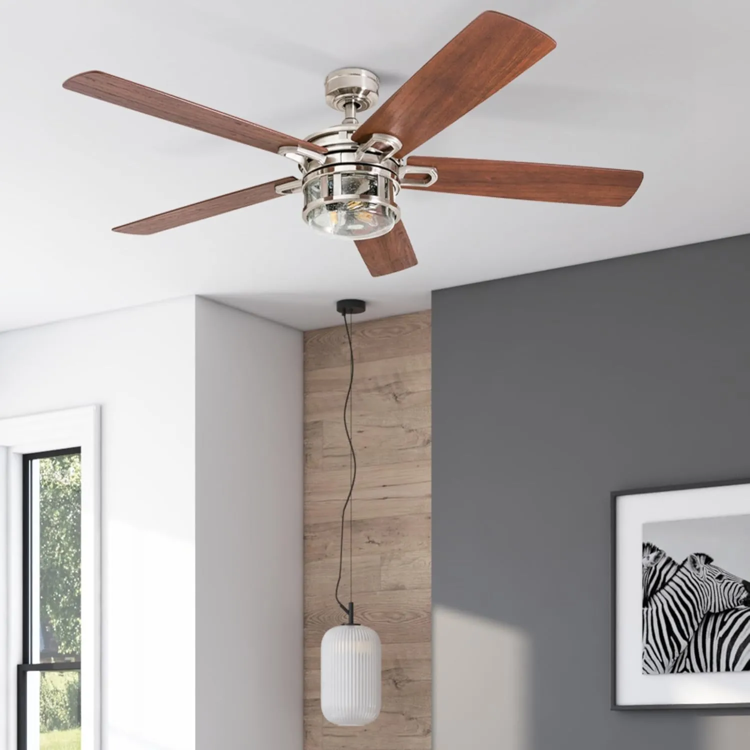 Honeywell Ceiling Fans Bonterra Modern 52 Inch Ceiling Fan with Light, Remote Control, LED Indoor Fan with 5 Blades, Light Brown Pine and Brown Chestnut Blade Finish Options, Brushed Nickel (50610-01)