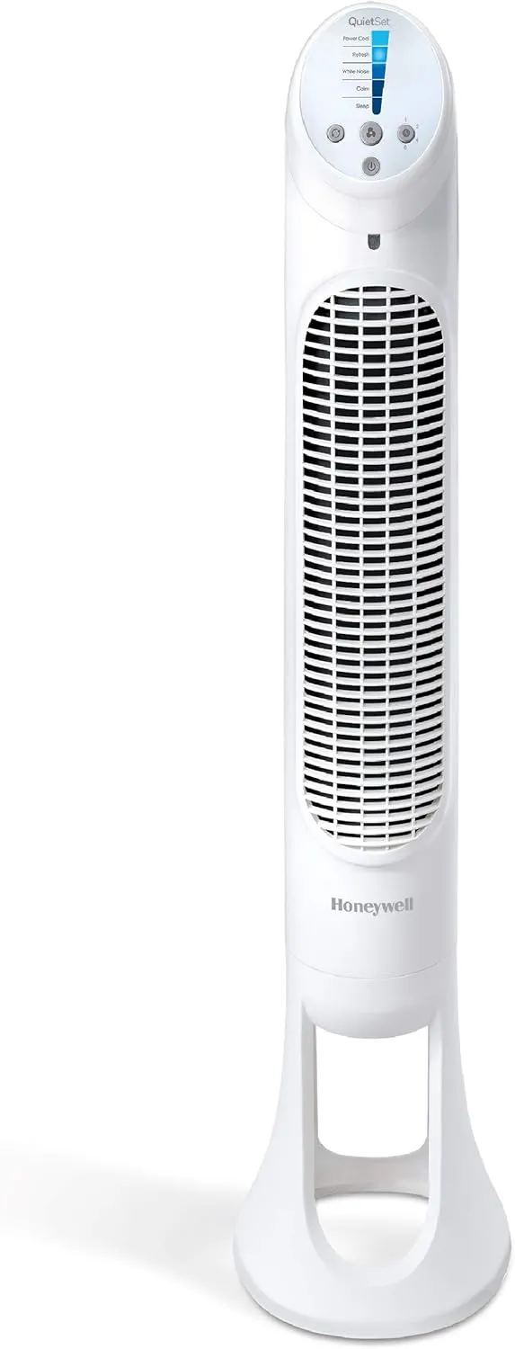 Honeywell HYF260 Quiet Set Whole Room Tower Fan, White Desktop fan with humidification feature