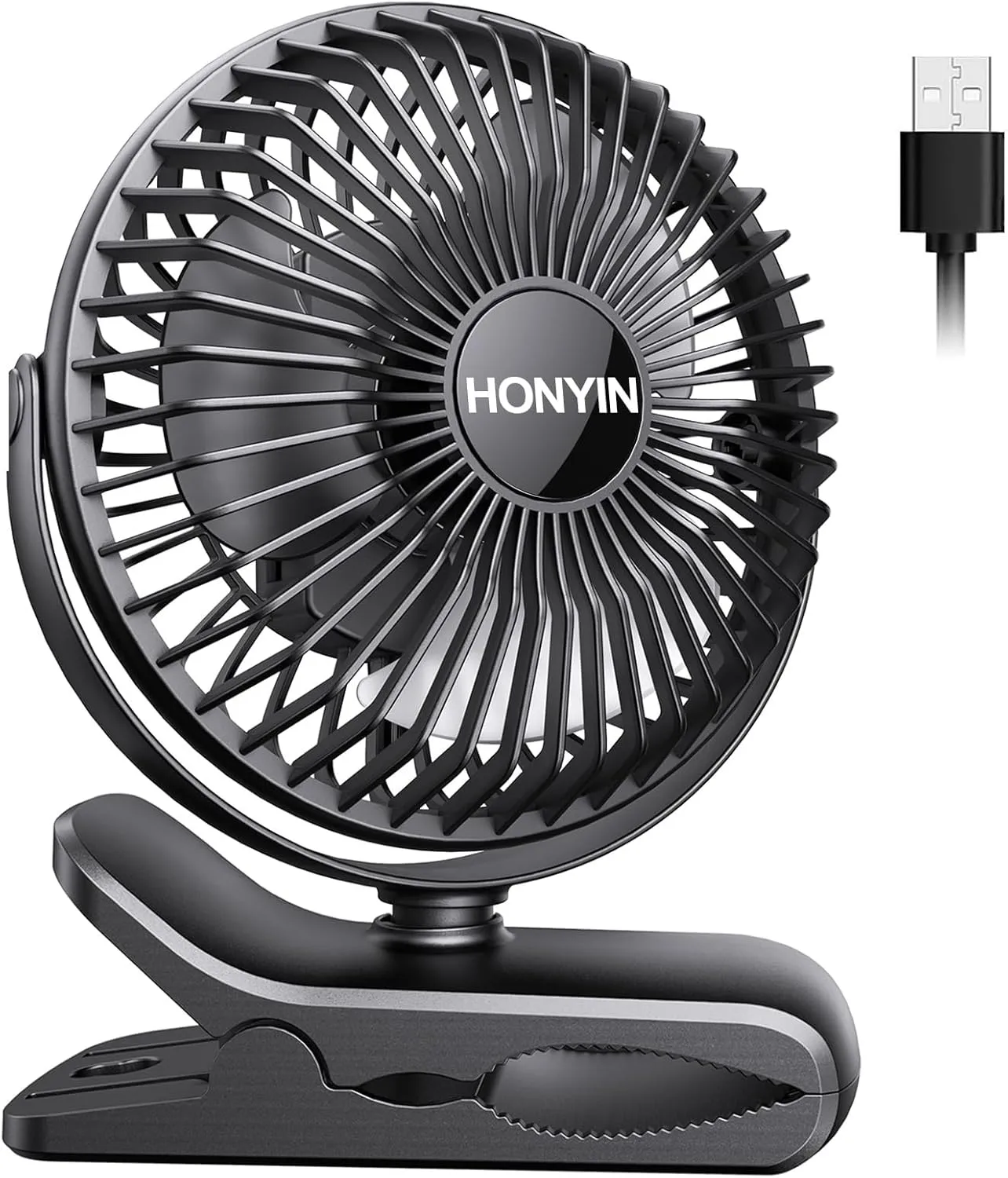 HONYIN 720 Rotation Small Desk & Clip on Fan with Sturdy Clamp, 3 Speeds, Quiet Little Personal Cooling Fan by USB Plug In, for Bedroom Office Desktop Treadmill USB desktop fan for workspace