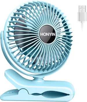 HONYIN 720 Rotation Small Desk & Clip on Fan with Sturdy Clamp, 3 Speeds, Quiet Little Personal Cooling Fan by USB Plug In, for Bedroom Office Desktop Treadmill USB desktop fan for workspace