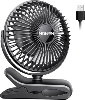 HONYIN 720 Rotation Small Desk & Clip on Fan with Sturdy Clamp, 3 Speeds, Quiet Little Personal Cooling Fan by USB Plug In, for Bedroom Office Desktop Treadmill USB desktop fan for workspace