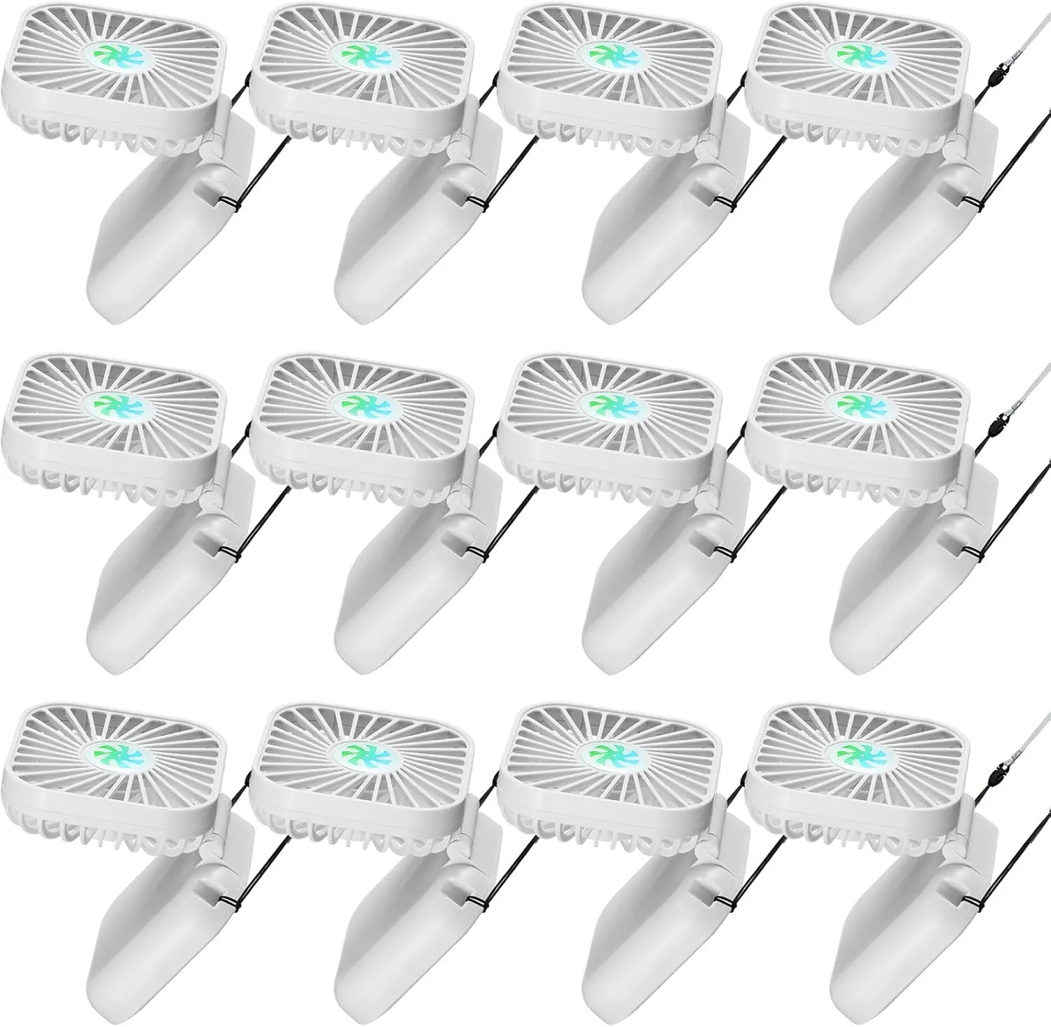 Hortsun 12 Pack Personal Necklace Fans Portable Neck Hanging Mini Handheld Hand Held Fan for Cooling Small Hands Free USB Rechargeable Battery 3 Speed Air Circulatory(White) Neck fan for hands-free comfort