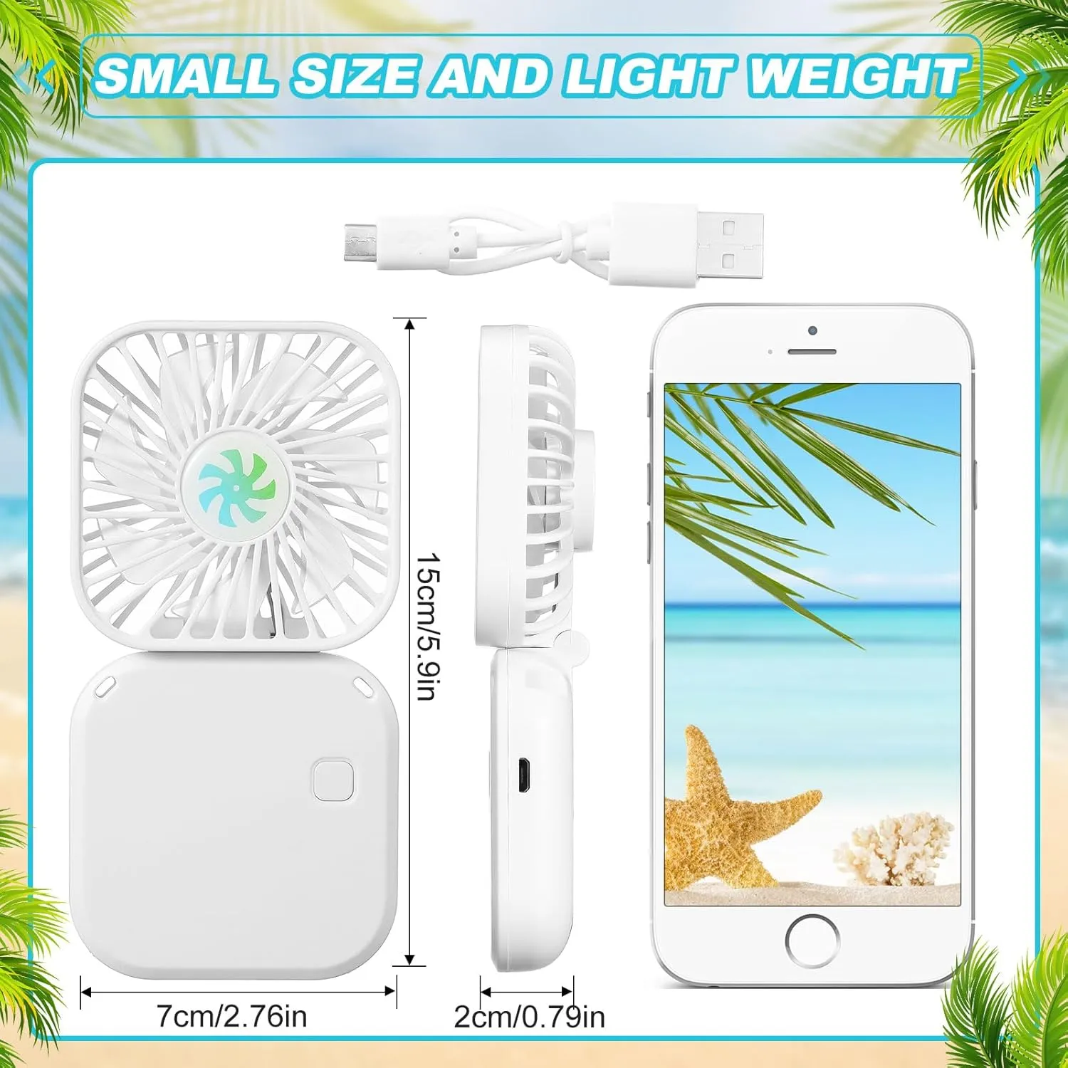 Hortsun 3 Pack Portable Neck Fan Mini Handheld Personal Foldable Fan Small Hands Free with USB Rechargeable Battery for Office Outdoor Cooling 3 Speed Air Circulatory(White)