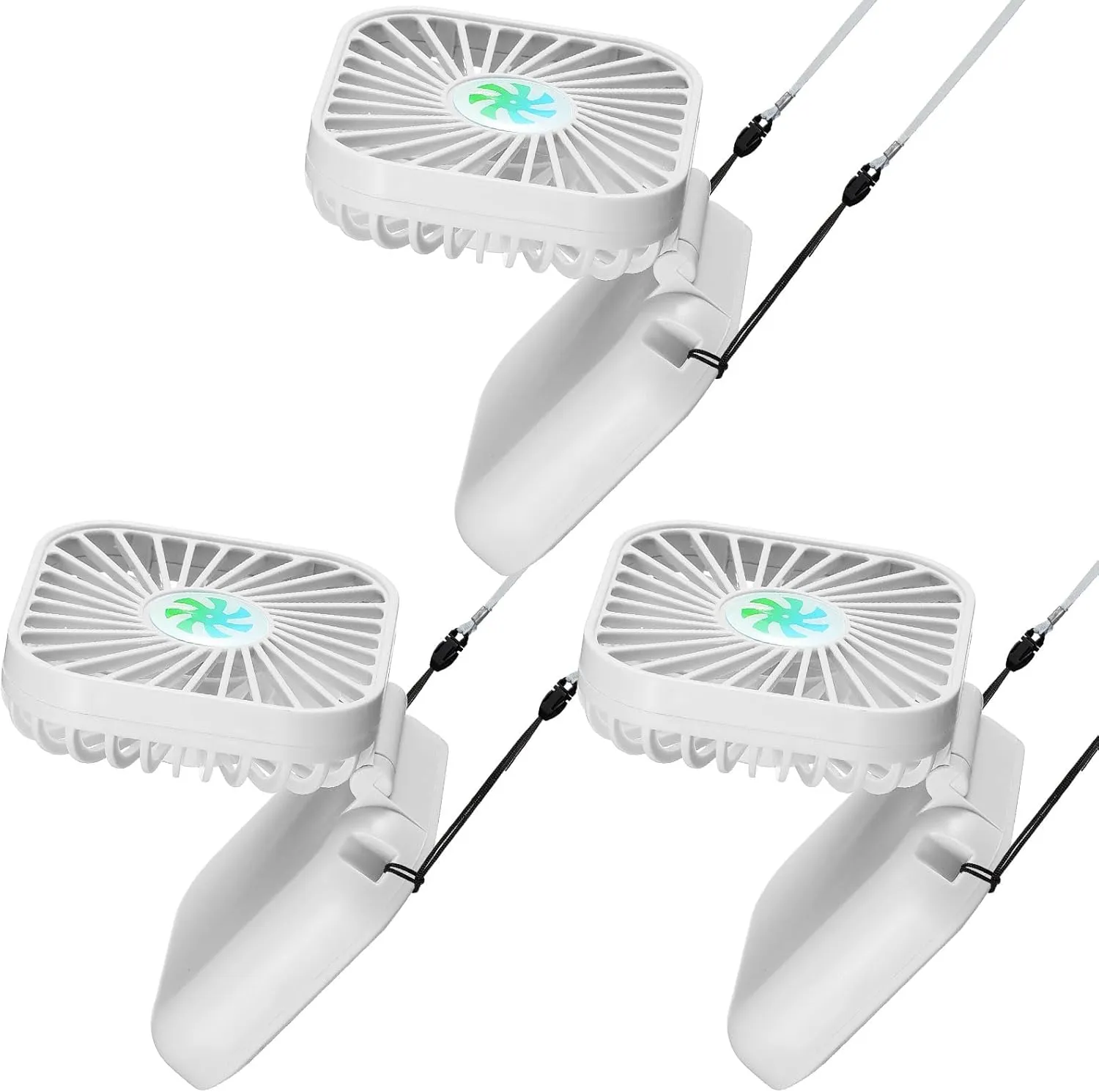 Hortsun 3 Pack Portable Neck Fan Mini Handheld Personal Foldable Fan Small Hands Free with USB Rechargeable Battery for Office Outdoor Cooling 3 Speed Air Circulatory(White) Neck fan for hands-free comfort