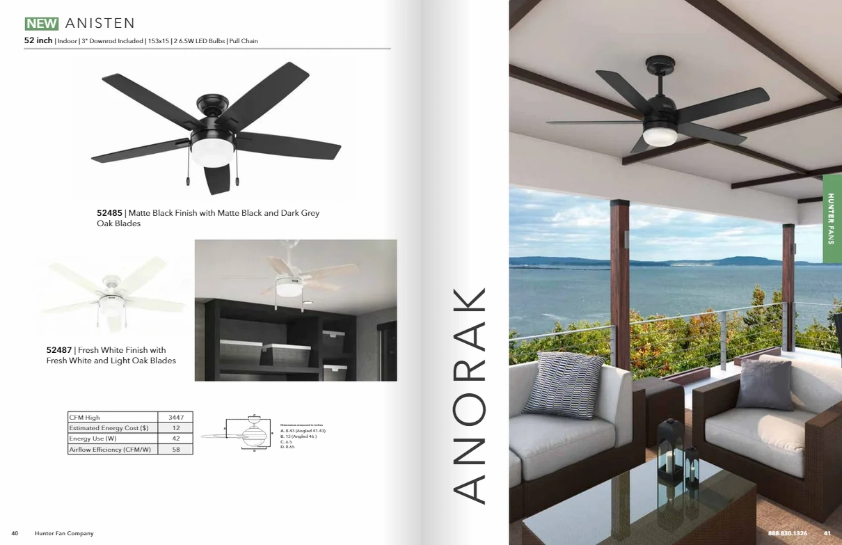 Hunter Fan Anisten Pull Chain Ceiling Fan with 13W LED