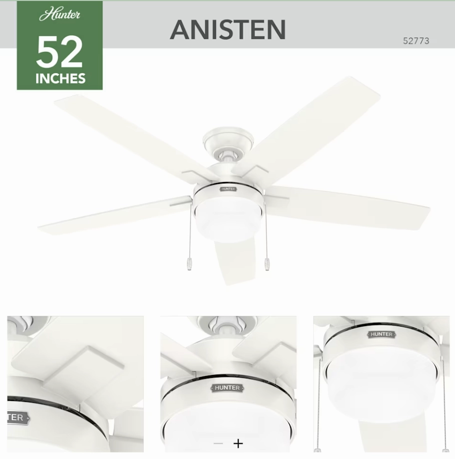 Hunter Fan Anisten Pull Chain Ceiling Fan with 13W LED