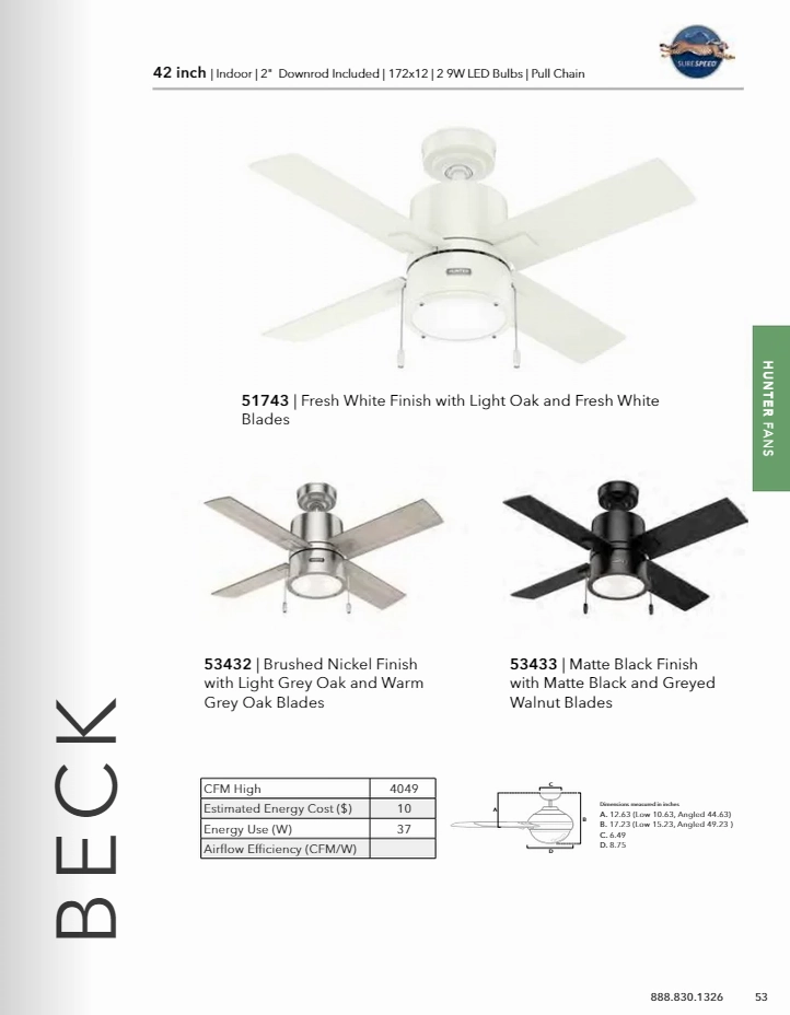 Hunter Fan Beck Pull Chain Ceiling Fan with 18W LED