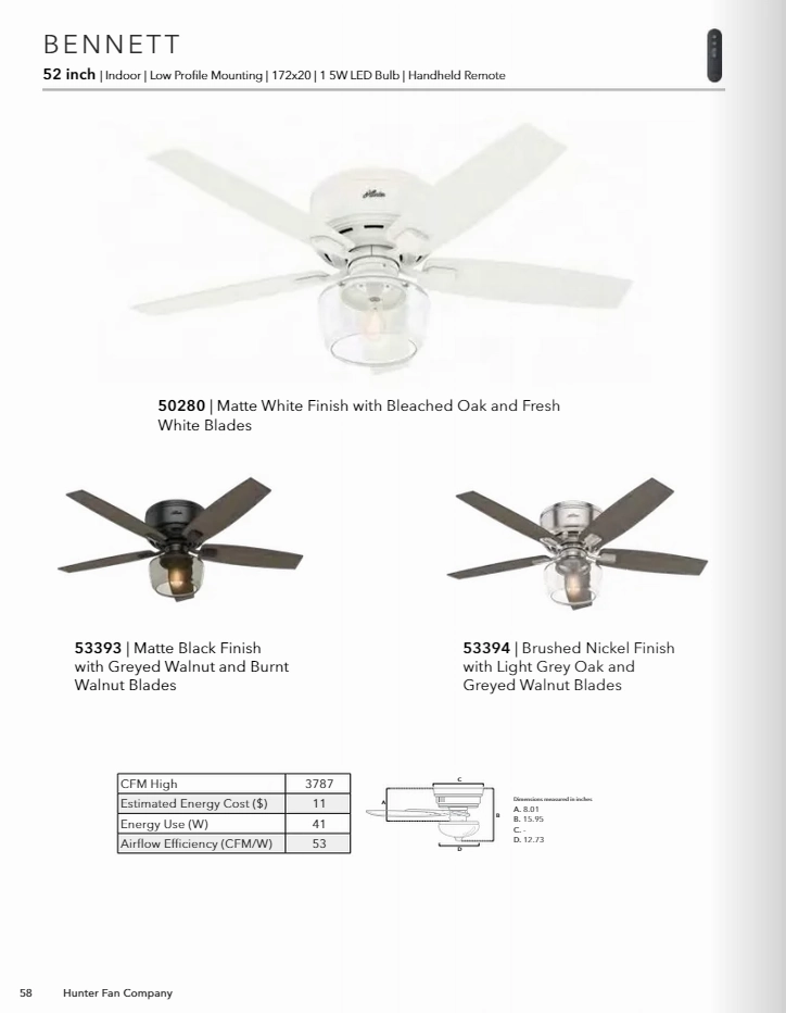 Hunter Fan Bennett Flushmount Ceiling Fan with 5W LED and Remote