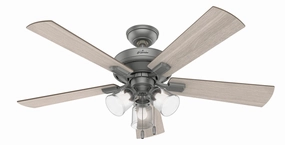 Hunter Fan Crestfield Pull Chain Flushmount Ceiling Fan with 18W LED Energy-efficient ceiling fan with remote