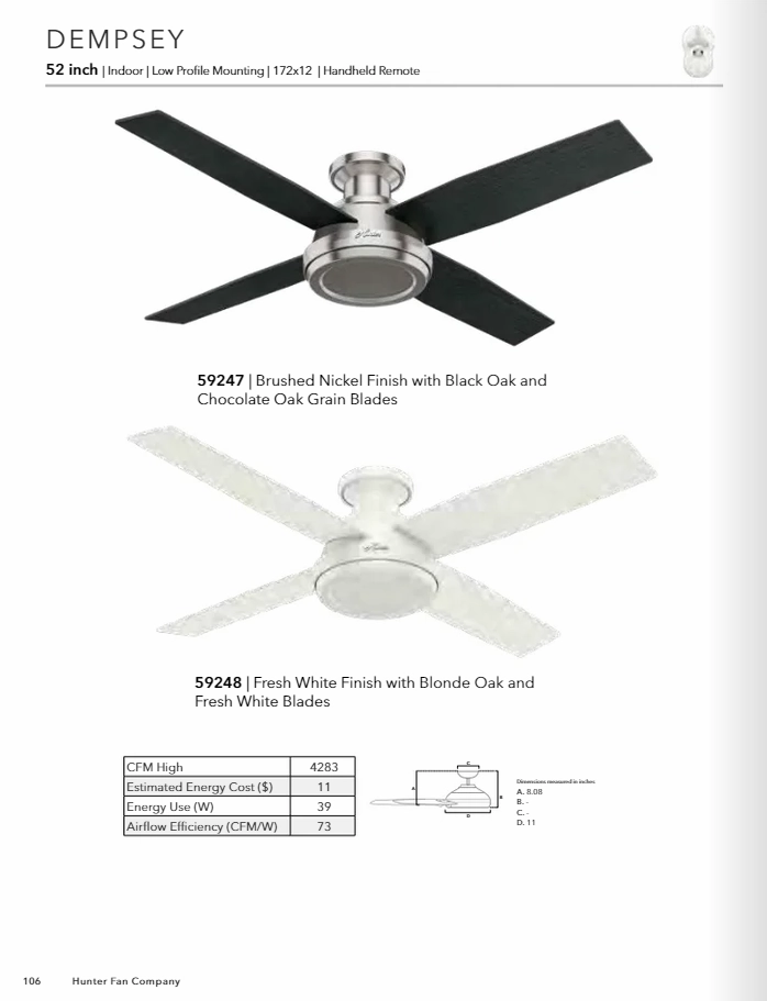 Hunter Fan Dempsey 52" Flushmount Ceiling Fan with Remote