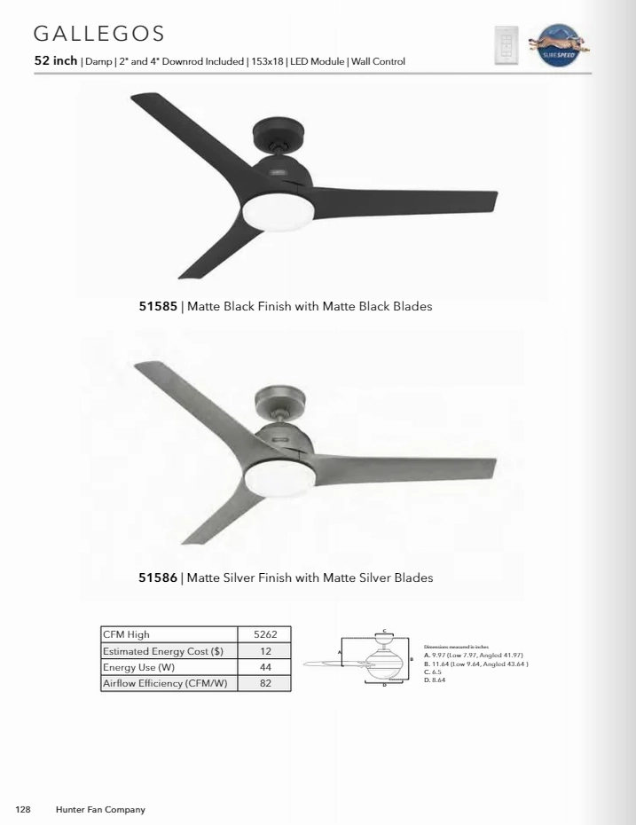 Hunter Fan Gallegos 52" Outdoor Ceiling Fan with Wall Control and 18W LED