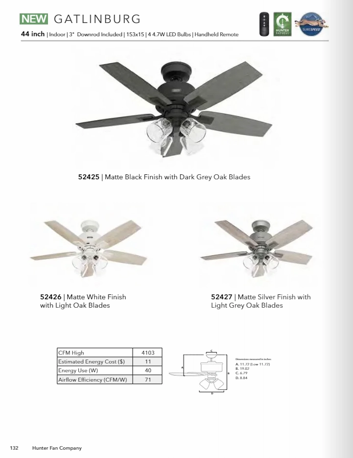 Hunter Fan Gatlinburg Indoor Ceiling Fan with 19W LED with Remote