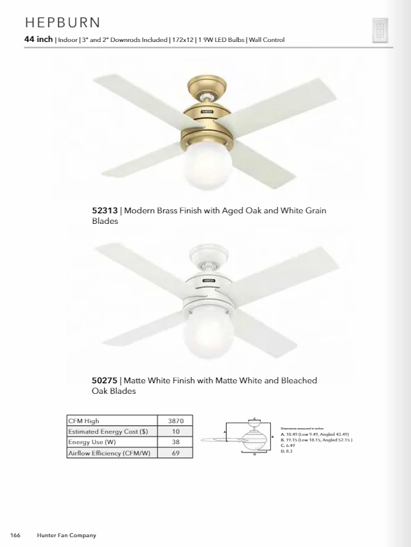 Hunter Fan Hepburn Ceiling Fan with 9W LED and Wall Control