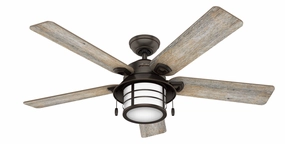 Hunter Fan Key Biscayne 54" Indoor/Outdoor Pull Chain Ceiling Fan with 18W LED low-noise indoor fans for peaceful settings