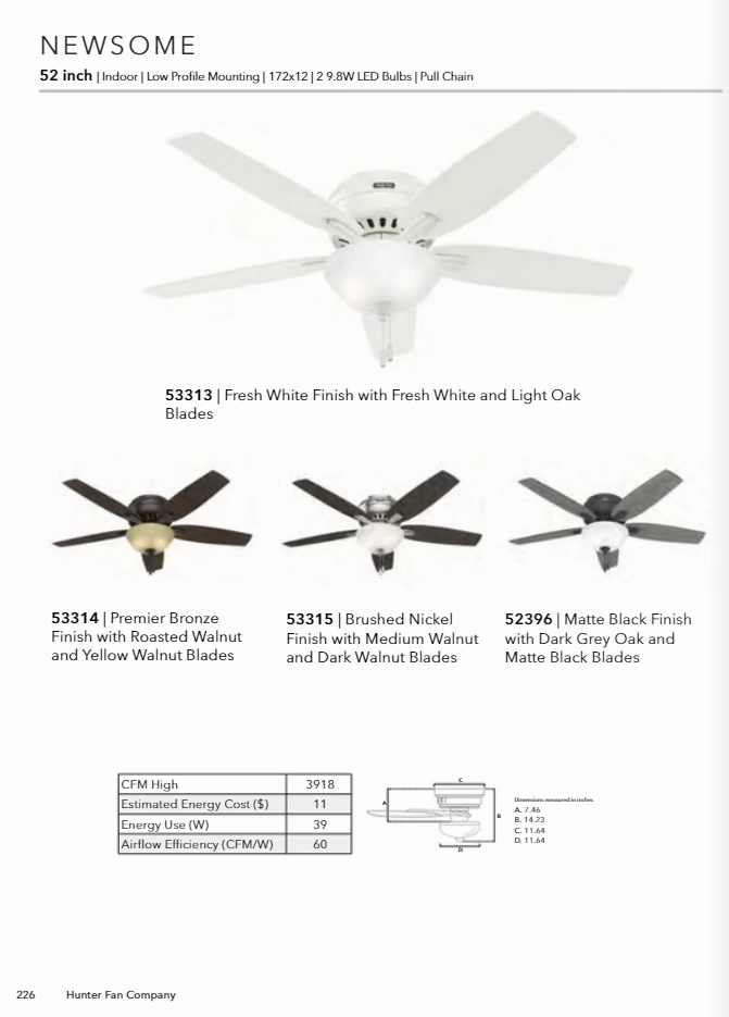 Hunter Fan Newsome Flushmount Pull Chain Ceiling Fan with 18W LED