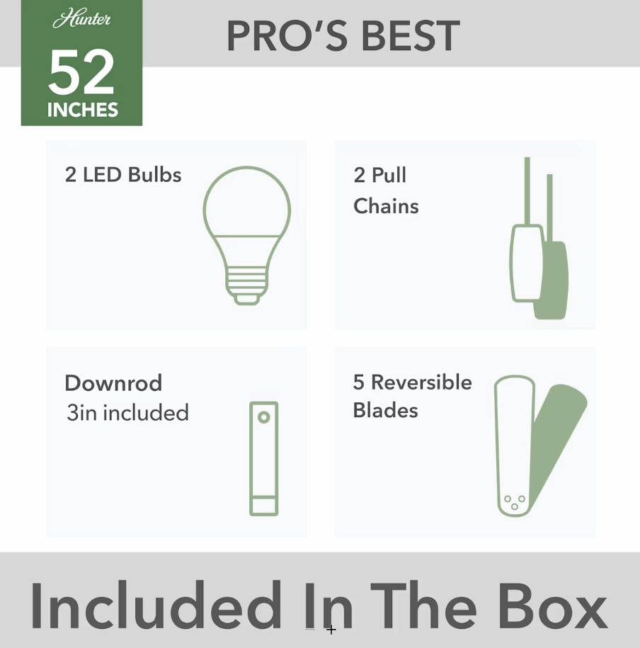 Hunter Fan Pro's Best 52" Indoor DC Pull Chain Ceiling Fan with 18W LED