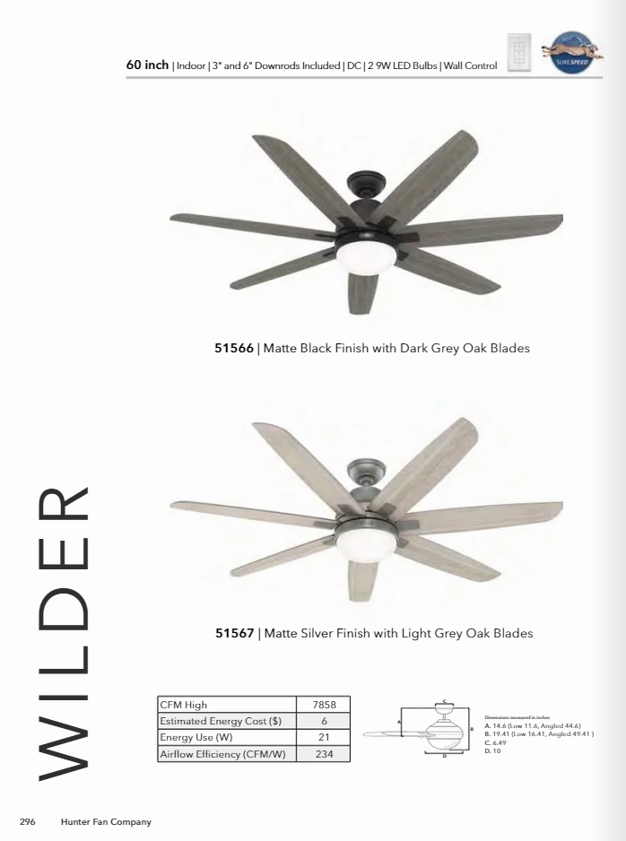 Hunter Fan Wilder 60" Indoor DC Ceiling Fan with 18W LED and Wall Control