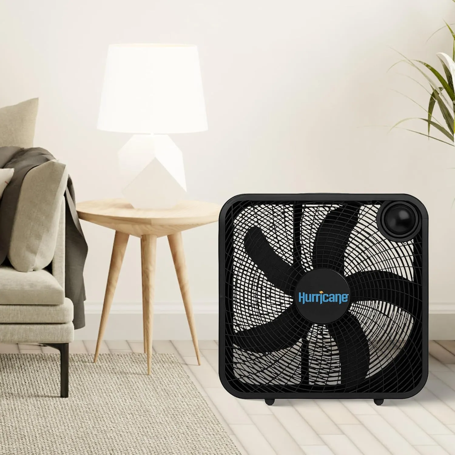 Hurricane Classic Floor Mount Box Fan w/ 3 Quiet Speeds, Black, 20" - Corded Portable Electric Air Cooling Unit w/ Powerful 2400 CFM Airflow for Home, Garage, Office, Bedroom & Basement