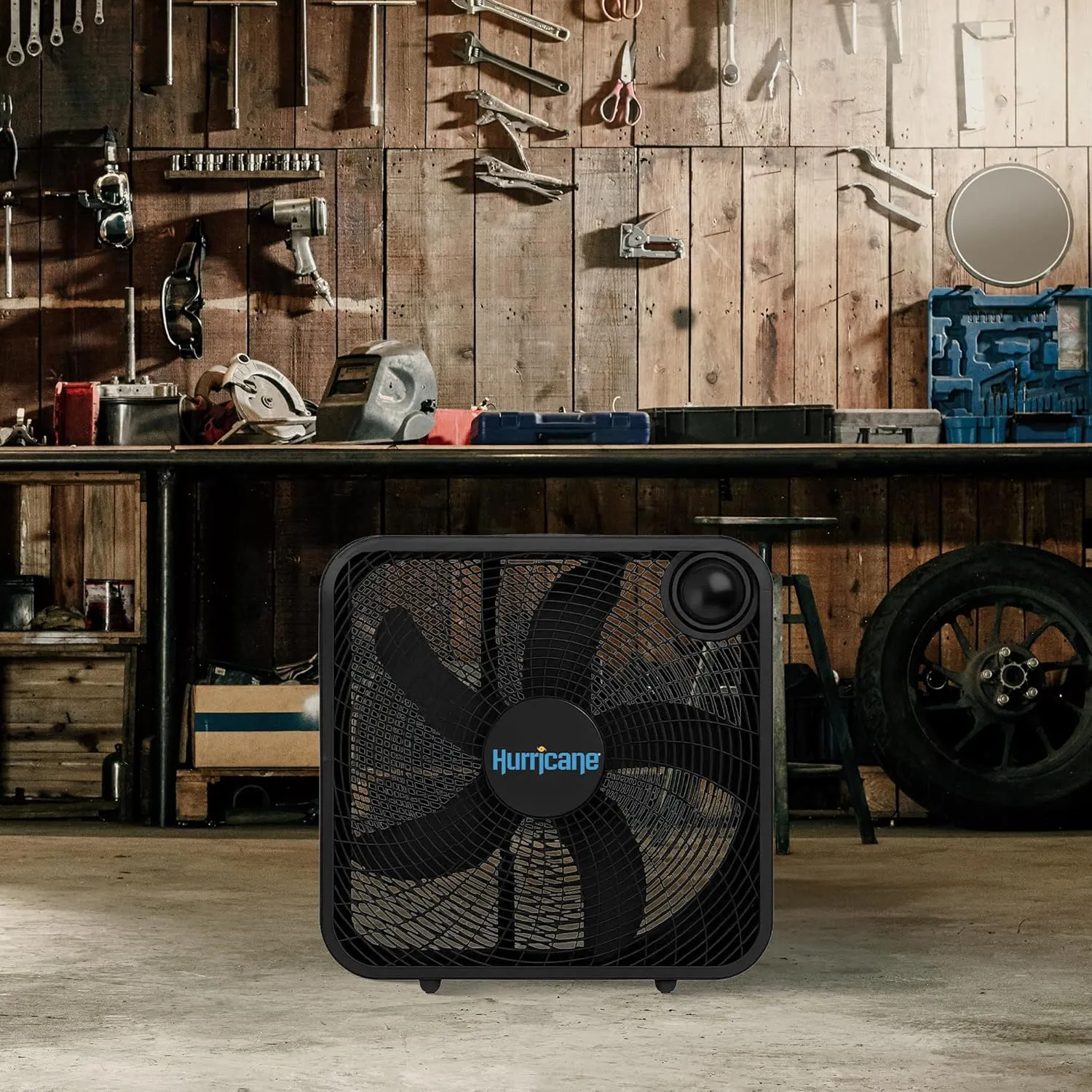 Hurricane Classic Floor Mount Box Fan w/ 3 Quiet Speeds, Black, 20" - Corded Portable Electric Air Cooling Unit w/ Powerful 2400 CFM Airflow for Home, Garage, Office, Bedroom & Basement