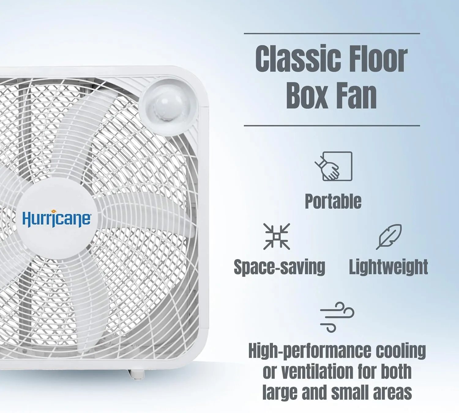 Hurricane Classic Floor Mount Box Fan w/ 3 Quiet Speeds, White, 20" - Corded Portable Electric Air Cooling Unit w/ Powerful 2400 CFM Airflow for Home, Garage, Office, Bedroom & Basement