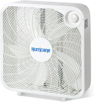 Hurricane Classic Floor Mount Box Fan w/ 3 Quiet Speeds, White, 20" - Corded Portable Electric Air Cooling Unit w/ Powerful 2400 CFM Airflow for Home, Garage, Office, Bedroom & Basement Fan with safety blade design