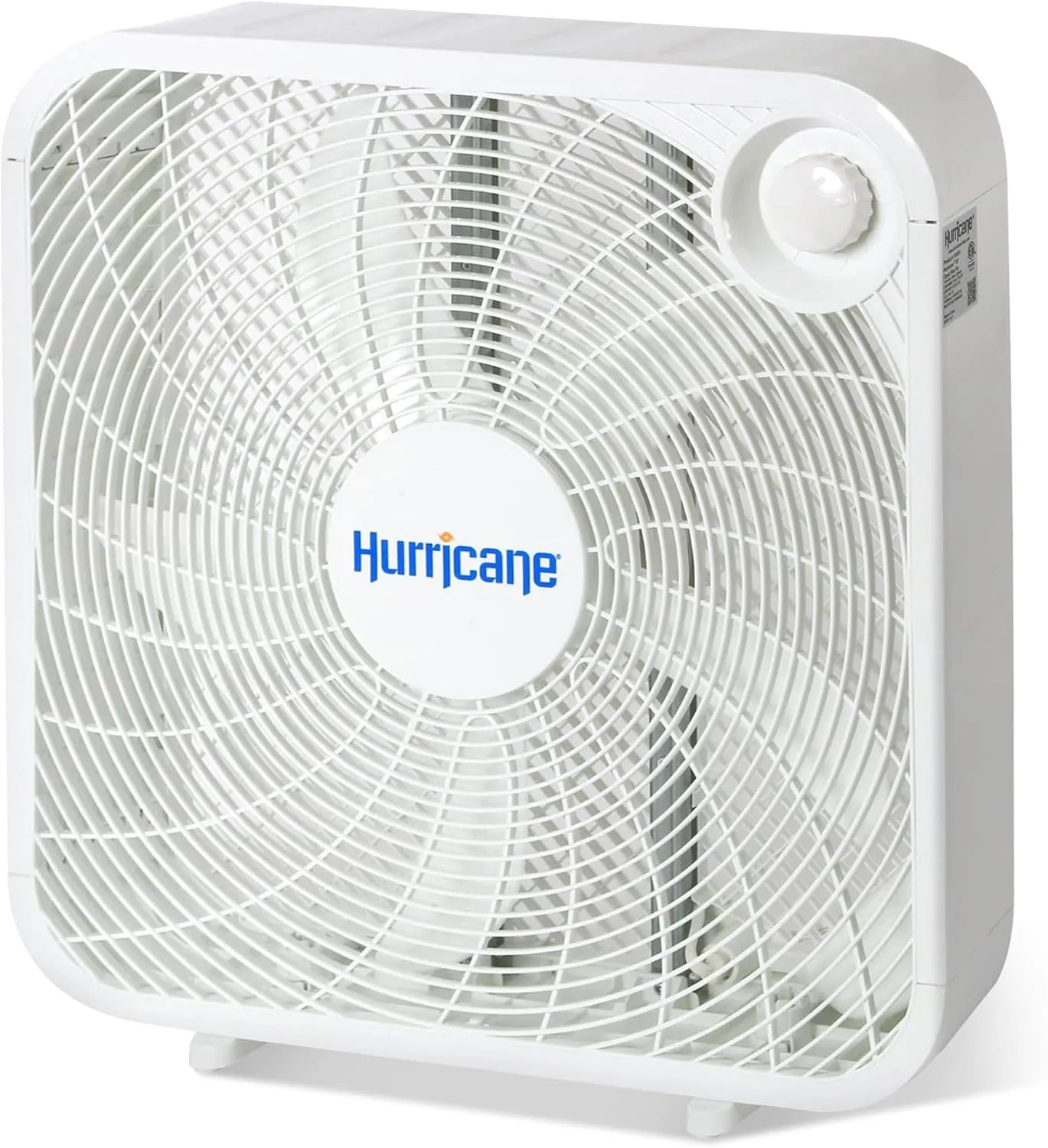 Hurricane Classic Floor Mount Box Fan w/ 3 Quiet Speeds, White, 20" - Corded Portable Electric Air Cooling Unit w/ Powerful 2400 CFM Airflow for Home, Garage, Office, Bedroom & Basement Fan with safety blade design