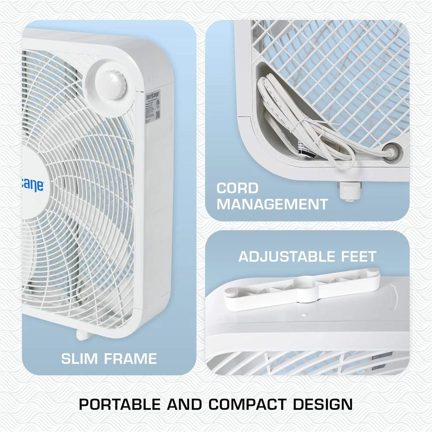 Hurricane Classic Floor Mount Box Fan w/ 3 Quiet Speeds, White, 20" - Corded Portable Electric Air Cooling Unit w/ Powerful 2400 CFM Airflow for Home, Garage, Office, Bedroom & Basement