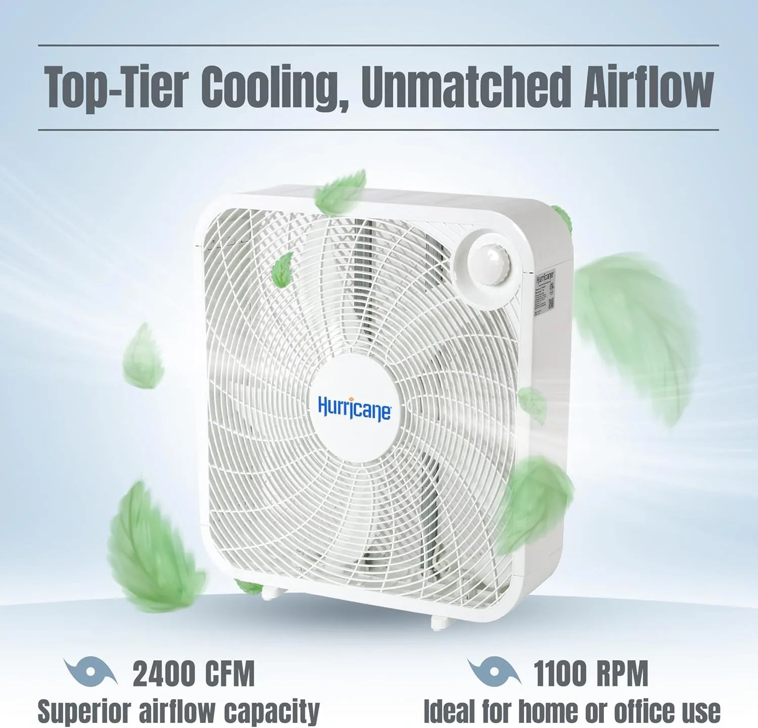 Hurricane Classic Floor Mount Box Fan w/ 3 Quiet Speeds, White, 20" - Corded Portable Electric Air Cooling Unit w/ Powerful 2400 CFM Airflow for Home, Garage, Office, Bedroom & Basement