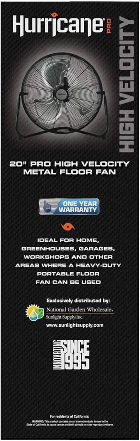 Hurricane Pro 20 Inch Aluminum High Velocity Heavy Duty Metal Floor Blade Fan with 3 Customizable Speed Settings and Adjustable Tilt, 2-Pack, Black