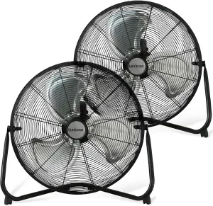 Hurricane Pro 20 Inch Aluminum High Velocity Heavy Duty Metal Floor Blade Fan with 3 Customizable Speed Settings and Adjustable Tilt, 2-Pack, Black Fan with safety blade design