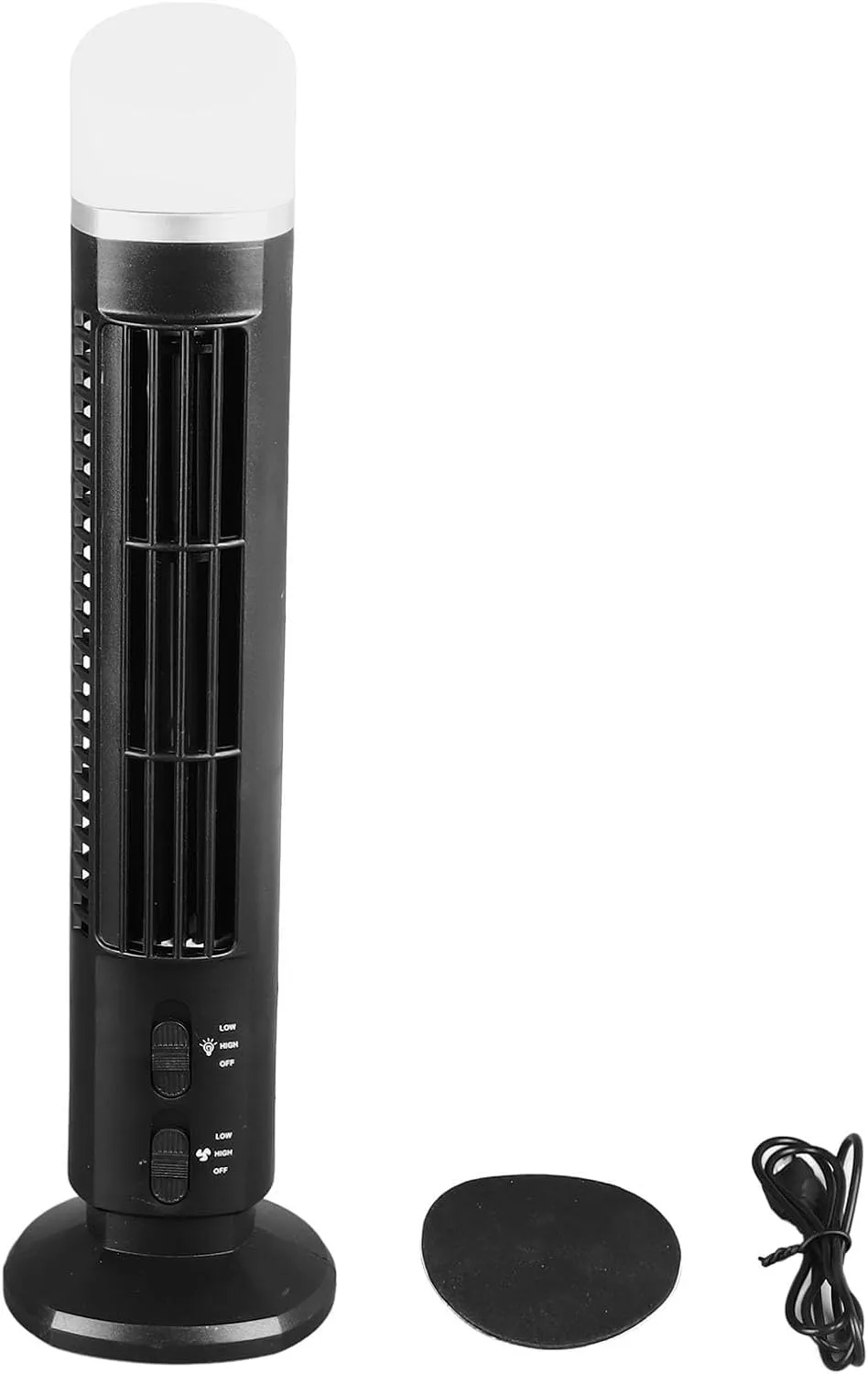 HURRISE Bladeless Tower Fan, Oscillating Fans Standing Fans for Indoors 90 Degree Oscillating Quiet Portable USB Desk Fan with Light for Home Bedroom Office (Black)