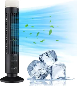 HURRISE Bladeless Tower Fan, Oscillating Fans Standing Fans for Indoors 90 Degree Oscillating Quiet Portable USB Desk Fan with Light for Home Bedroom Office (Black) Tower bladeless fan for modern homes
