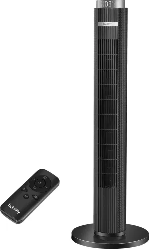 hykolity Tower Fan for Bedroom, 90 Oscillating Standing Fan, 28dB Ultra Quiet, 26ft/s Velocity 38'' Bladeless Fan with 3 Speeds & 4 Modes, 12H Timer, Remote, Floor Fan for Living Room, Home, Office Tower bladeless fan for modern homes