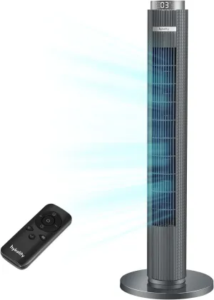 hykolity Tower Fan for Bedroom, 90 Oscillating Standing Fan, 28dB Ultra Quiet, 26ft/s Velocity 38'' Bladeless Fan with 3 Speeds & 4 Modes, 12H Timer, Remote, Floor Fan for Living Room, Home, Office Small bladeless fan for quiet cooling
