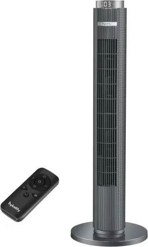 hykolity Tower Fan for Bedroom, 90 Oscillating Standing Fan, 28dB Ultra Quiet, 26ft/s Velocity 38'' Bladeless Fan with 3 Speeds & 4 Modes, 12H Timer, Remote, Floor Fan for Living Room, Home, Office Small bladeless fan for quiet cooling