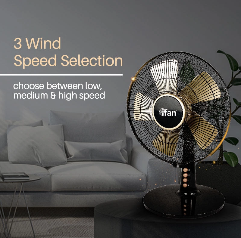 iFan 12 Desk Fan  5 Blades, Turbo Fan, Vortex Airflow, Oscillation, Adjustable Height, Energy-saving, 3-Speed, black, IF403