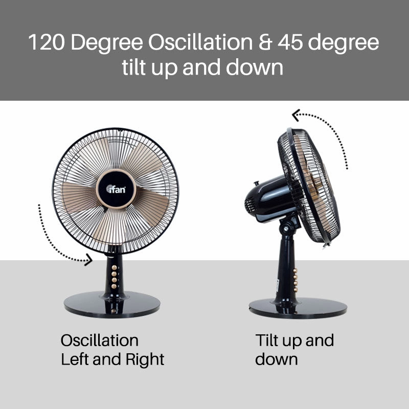 iFan 12 Desk Fan  5 Blades, Turbo Fan, Vortex Airflow, Oscillation, Adjustable Height, Energy-saving, 3-Speed, black, IF403