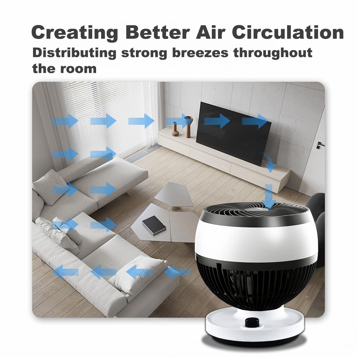iFan 7" Air Circulator Fan - Turbo, Powerful Airflow, Desk Fan, Oscillation, 90 Tilt, Portable, 3-Speed, Quiet, black & white, IF7530