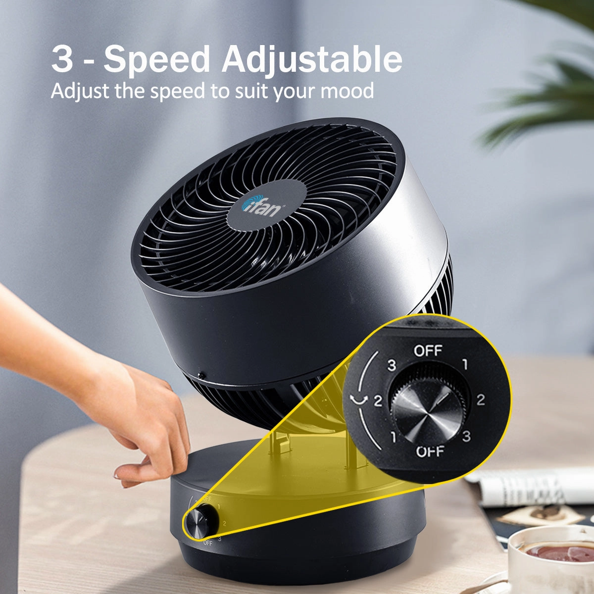 iFan 9" Air Circulator Fan  Concentrated Airflow, Desk Fan, Oscillation, Adjustable Tilt, Portable, Silent, 3-Speed, black, IF7409