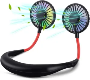 iHip Portable Hanging Neck Fan, Personal Fan, Around Neck Fan, Rechargeable Wearable Mini USB 2000mAh Fans, Outdoor, Sports (Black) Neck fan for hands-free comfort