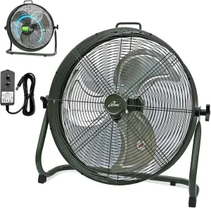 iLiving 18" Rechargeable Battery Operated Camping Floor Fan, High Velocity Portable Outdoor Fan with Metal Blade, With Built-in Lithium Battery for Whole Day Usage, 18 Inches, Military Green Battery-powered portable fan