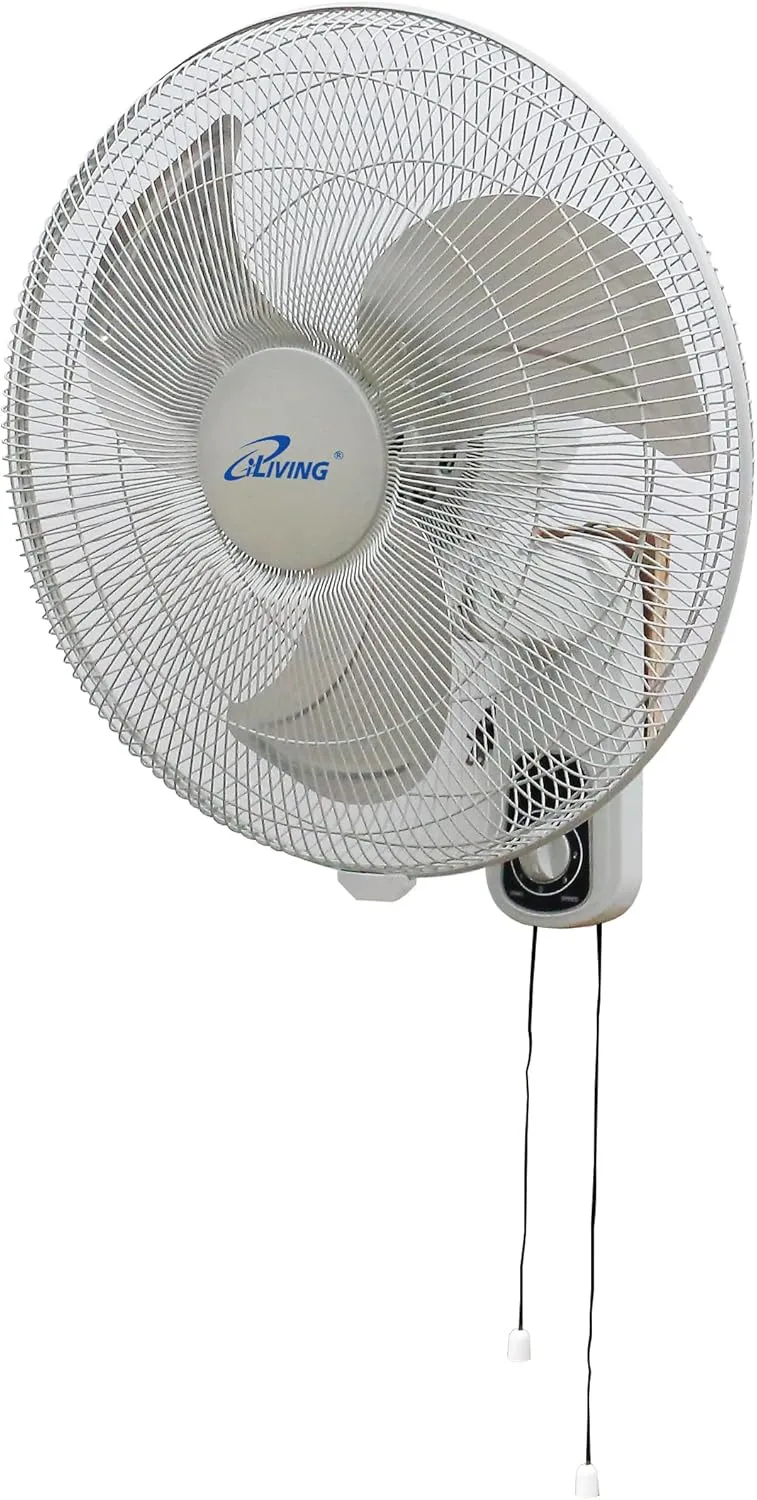 iLiving Glow Oscillating Wall Mount Fan with Adjustable Tilt, 18-inch, 3 Speed, Metal Grille and Blade, 90 Degree Oscillation, Airflow 1650CFM, Ideal for Home, Bedroom, Gym & Office, Greenhouse