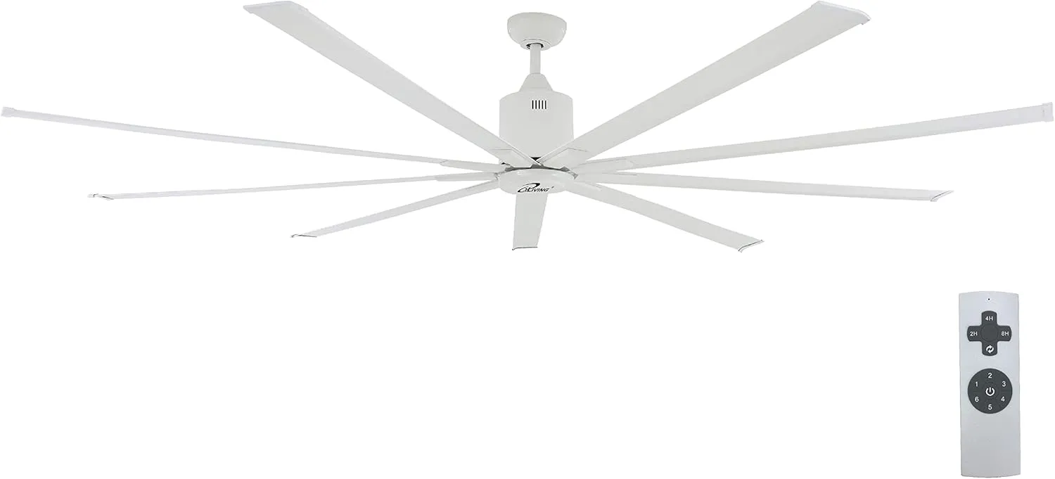 iLIVING HVLS Big Ceiling Fan with IR Remote, High Volume Low Speed Fan, Reversible (88-Inch / 11839 CFM), White Fan with safety blade design