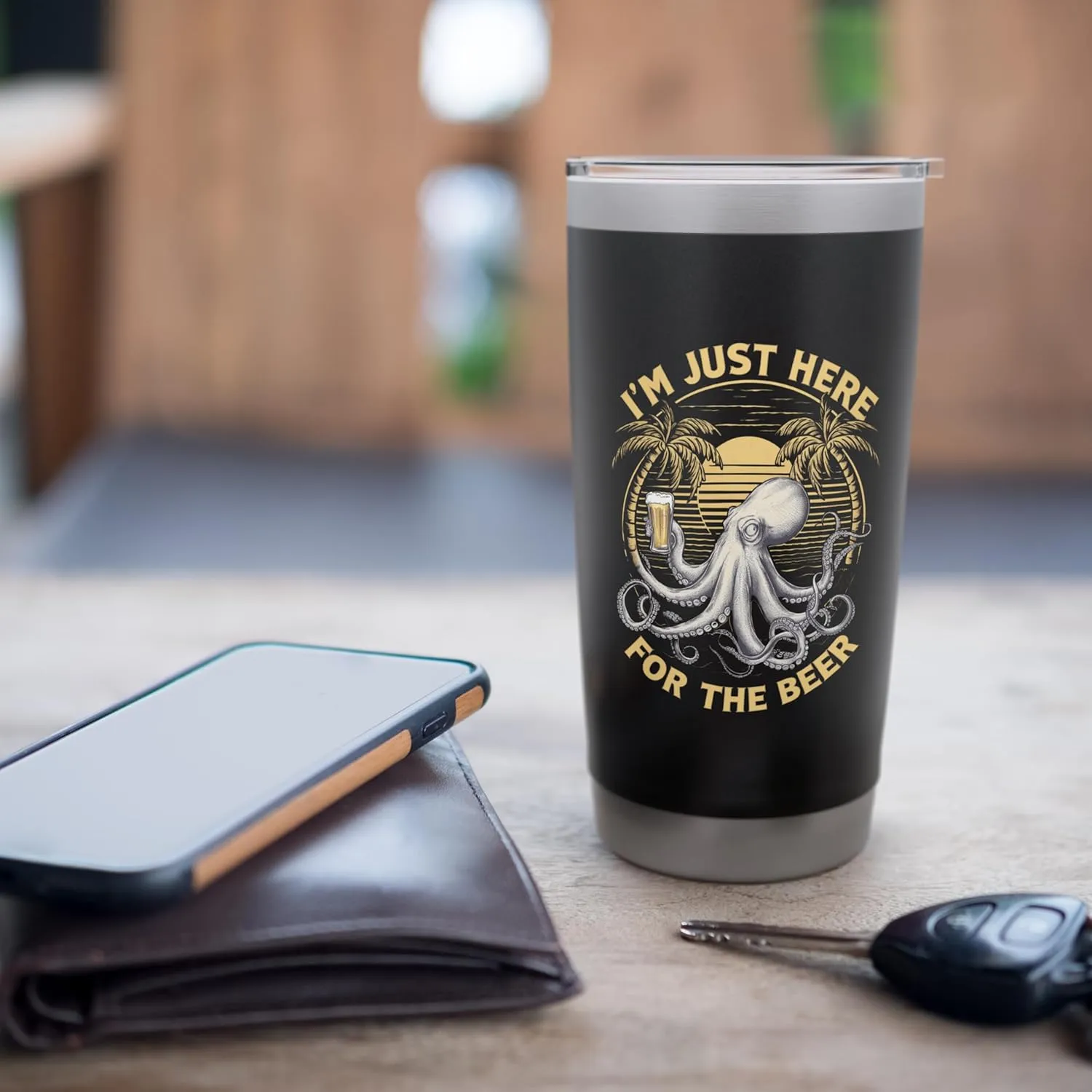 I'M Just Here For The Beer Funny Octopus Humorous Ocean Fans Stainless Steel Insulated Tumbler