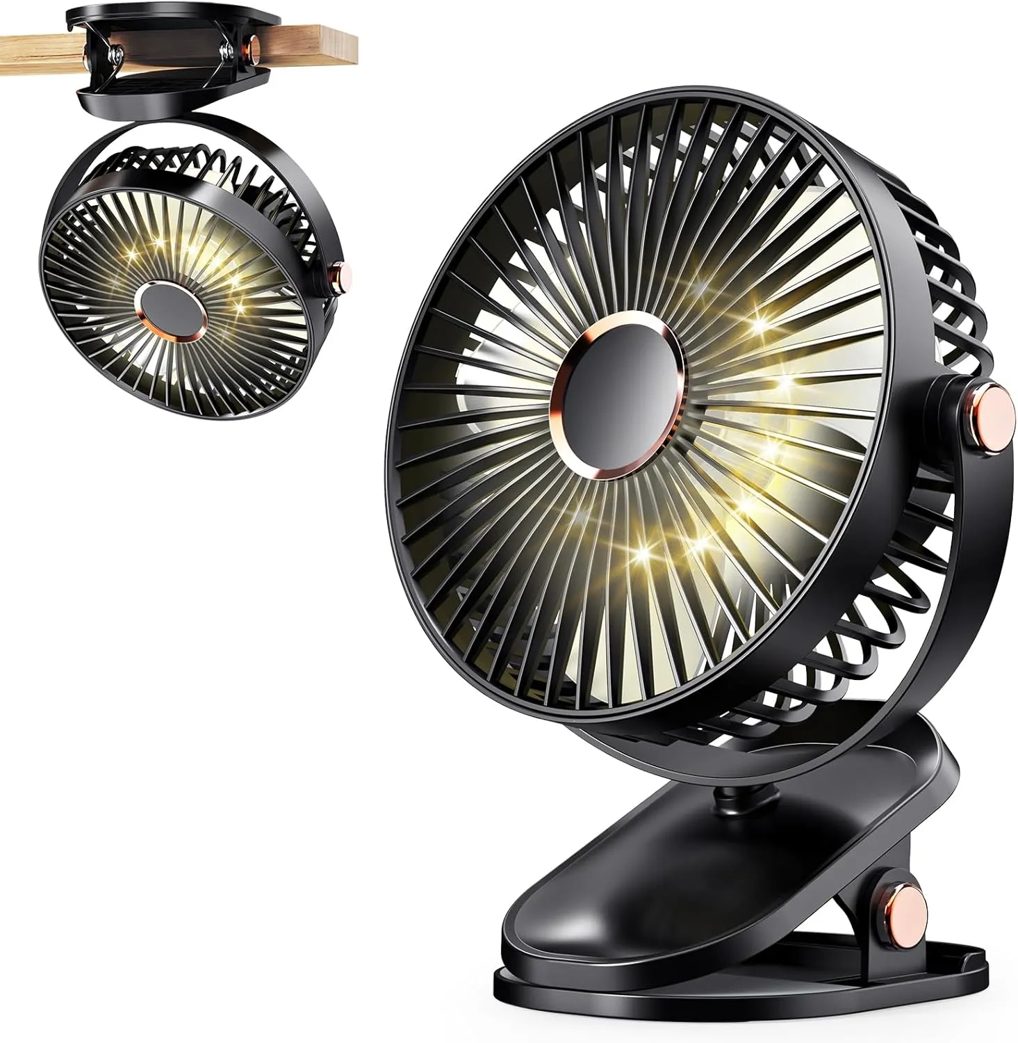 iNeibo 4000mAh Portable Clip on Fan with LED Lights, Battery Operated USB Desk Fan,4 Speed Quiet Rechargeable Mini Table Fan, 360 Rotate Personal Cooling Fan for Home Office Stroller Camping (Black) 360-degree rotating fan for home use