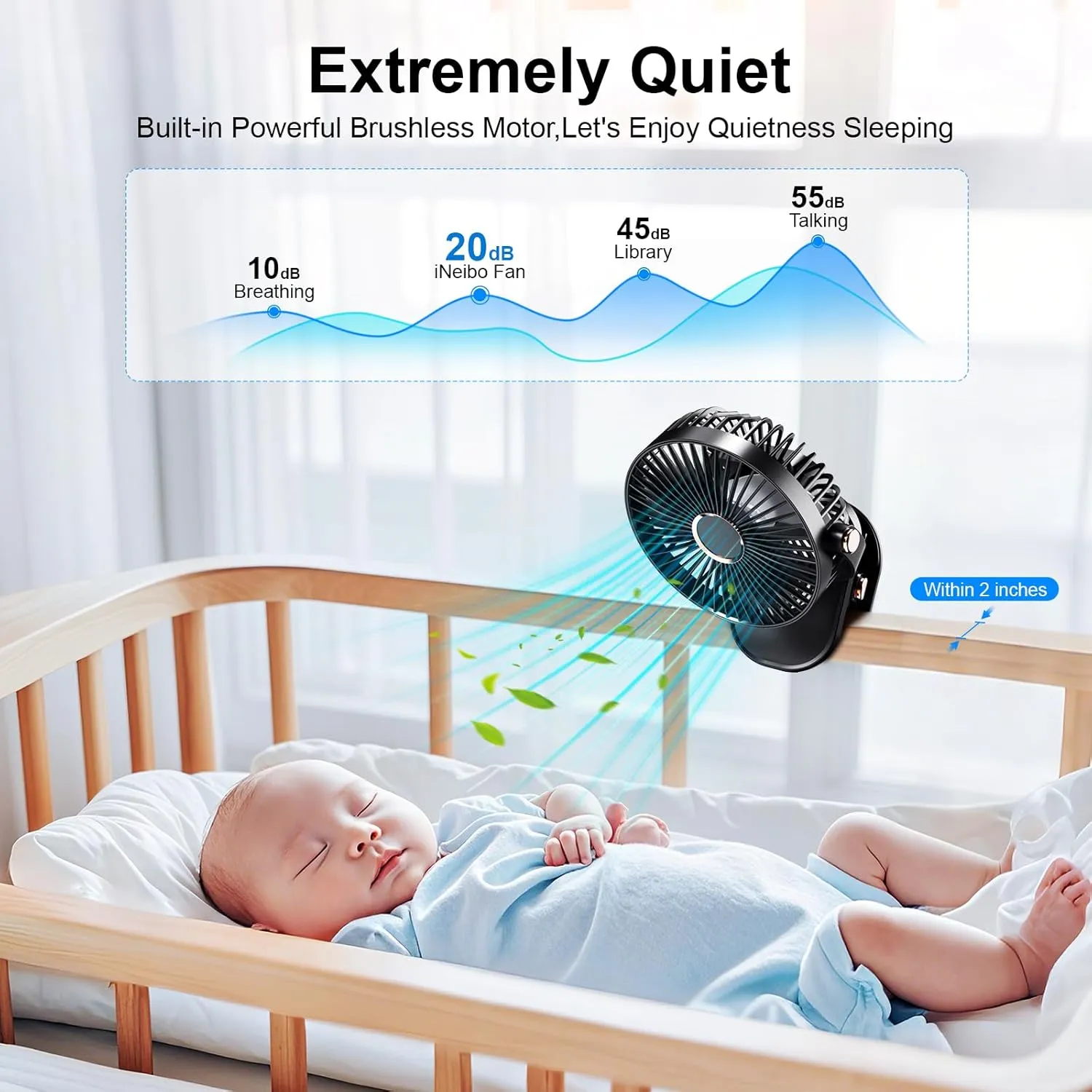 iNeibo 4000mAh Portable Clip on Fan with LED Lights, Battery Operated USB Desk Fan,4 Speed Quiet Rechargeable Mini Table Fan, 360 Rotate Personal Cooling Fan for Home Office Stroller Camping (Black)