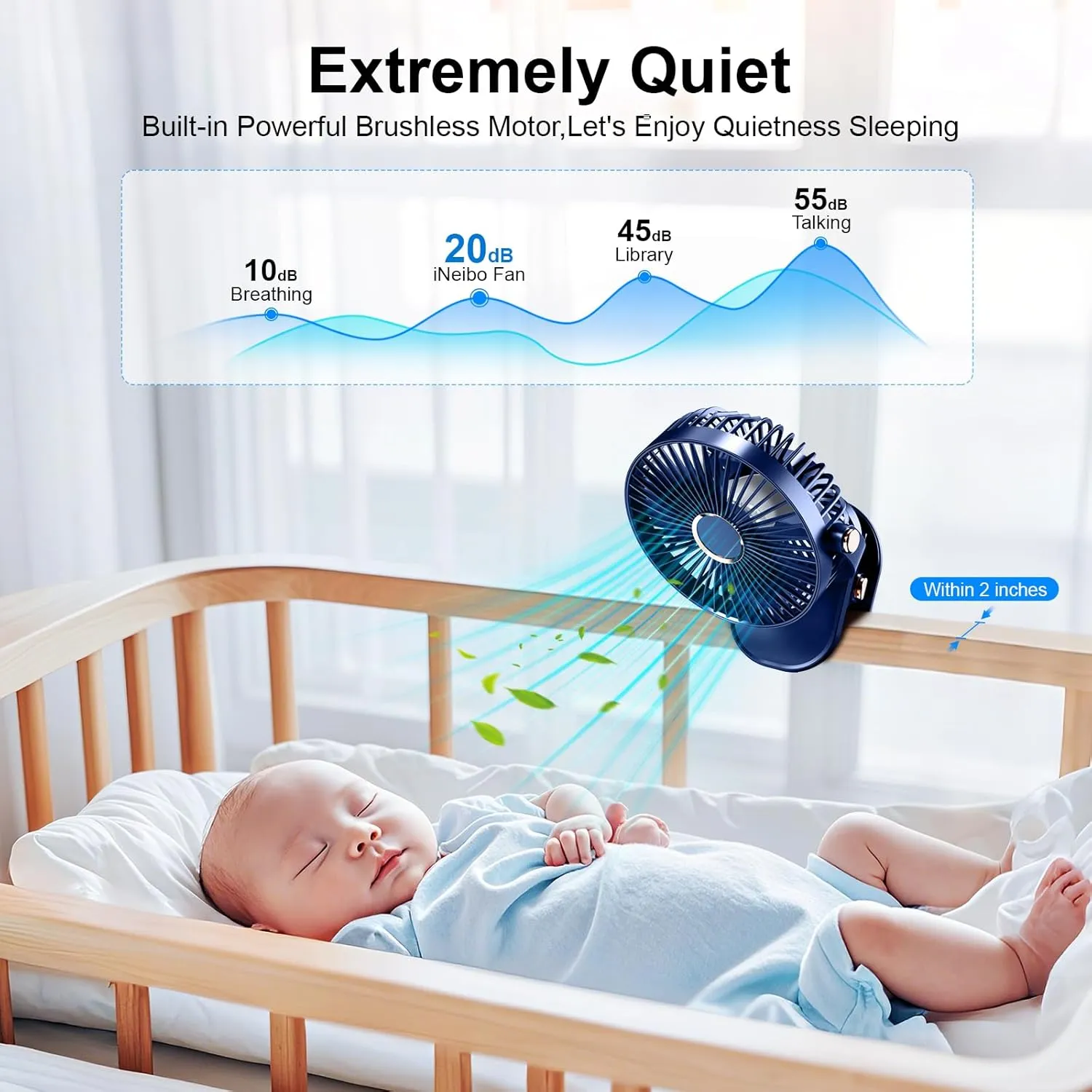 iNeibo 4000mAh Portable Clip on Fan with LED Lights, Battery Operated USB Desk Fan,4 Speed Quiet Rechargeable Mini Table Fan, 360 Rotate Personal Cooling Fan for Home Office Stroller Camping Blue