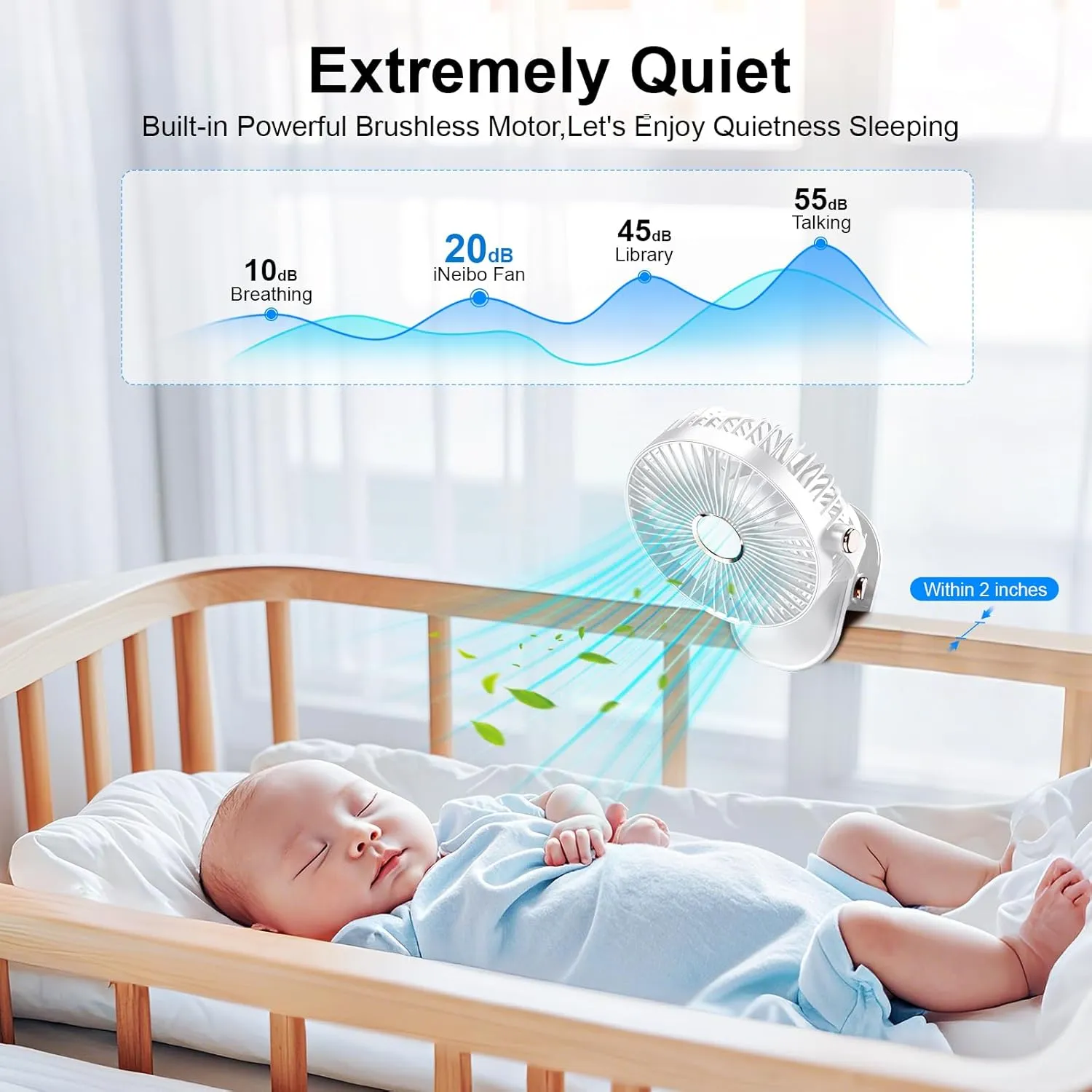 iNeibo 4000mAh Portable Clip on Fan with LED Lights, Battery Operated USB Desk Fan,4 Speed Quiet Rechargeable Mini Table Fan, 360 Rotate Personal Cooling Fan for Home Office Stroller Camping (White)