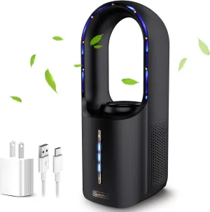 Inmorven Bladeless Desk Fan, Small Desktop Fans for Office Quiet Plug In, Mini Table Fan for Bedroom, Portable Air Circulator with USB Charging, 11.8 Inch Desktop fan with humidification feature